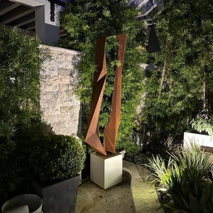 Modern Abstract, Rusted Metal Sculpture, Geometric Outdoor Garden Art, Corten Steel Decor, Patio or Landscape Sculpture, Metal Yard Art