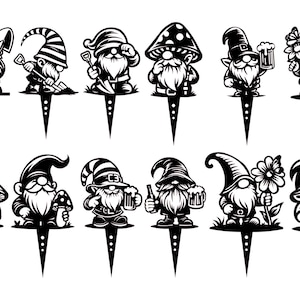 Garden Gnome Stakes | Gnome Garden Decor | Gnome Silhouette Cut File | Metal Garden Art | Yard Gnome Sign | Laser Cut File | Gnome Stakes