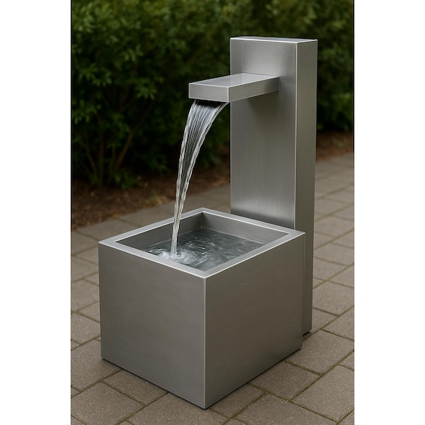 Modern Stainless Steel Water Fountain | Outdoor Garden Decor | Minimalist Patio Feature | Contemporary Yard Art | Zen Fountain |