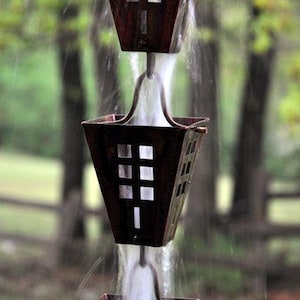 Black Metal Rain Chain | Modern Rainwater Downspout Alternative | Pyramid Cup Rain Chain | Outdoor Garden Decor | Zen Water | Rain Catcher