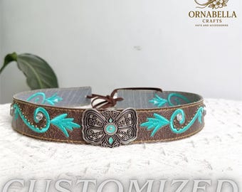 Western Cowboy Hat Band: Bull Head Buckle, Leather Style