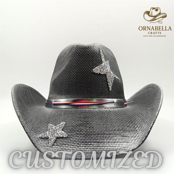 Black & Silver Straw Star Cowboy Western Fedora Hat Black Straw Western Cattleman Hat with Gold Hat Band  main image 4