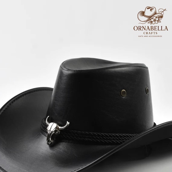Vintage Style Cowboy Hat: Unisex Faux Leather Western Hat - Etsy display picture 1