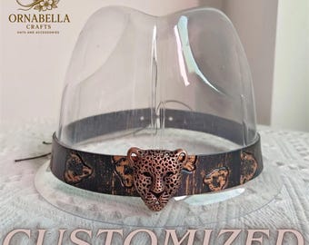 Cowboy Hat Band: Bull Head Buckle and Conchos - Adjustable Leather