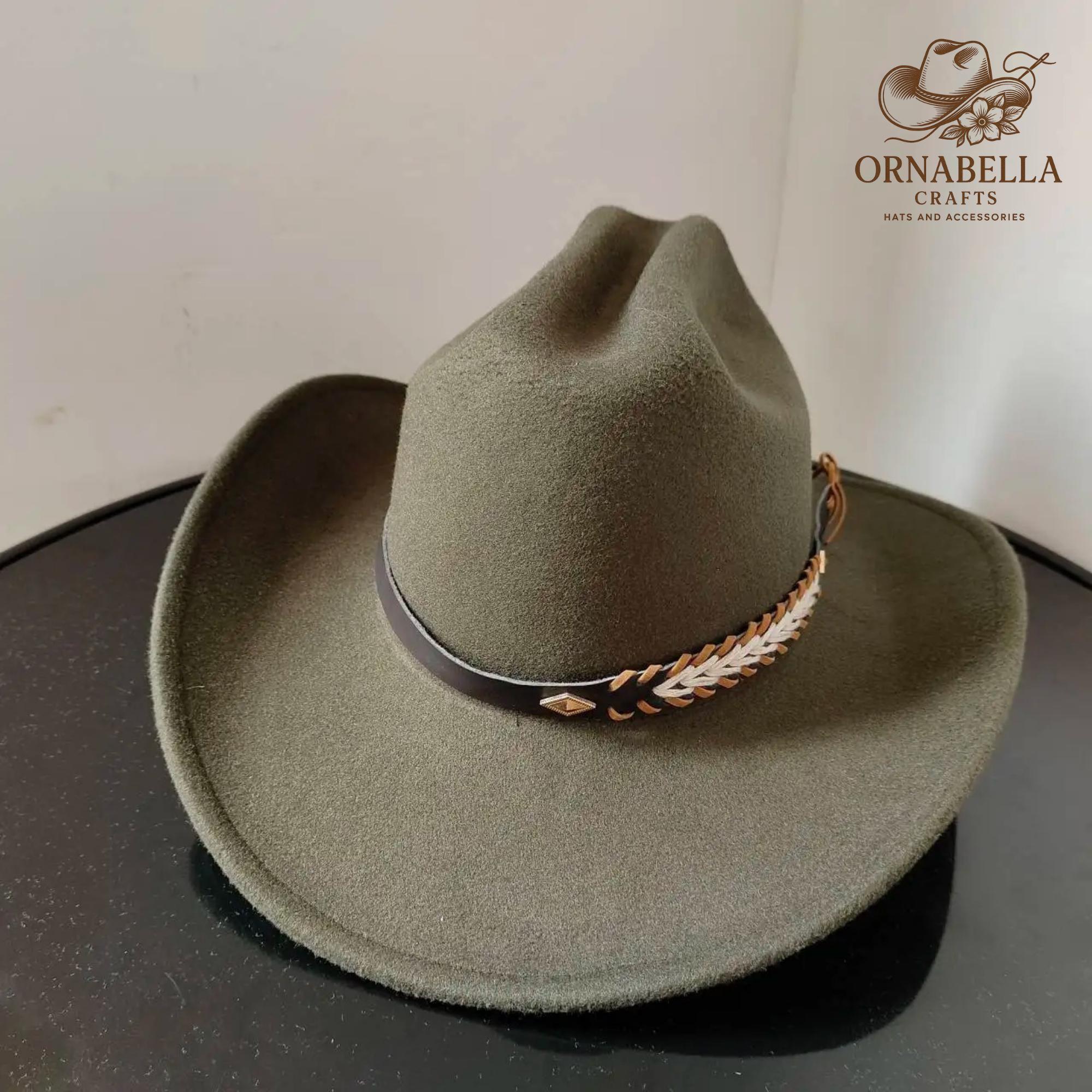 Olive Green Cowboy Hat: Western Style With Boho Braided Band 