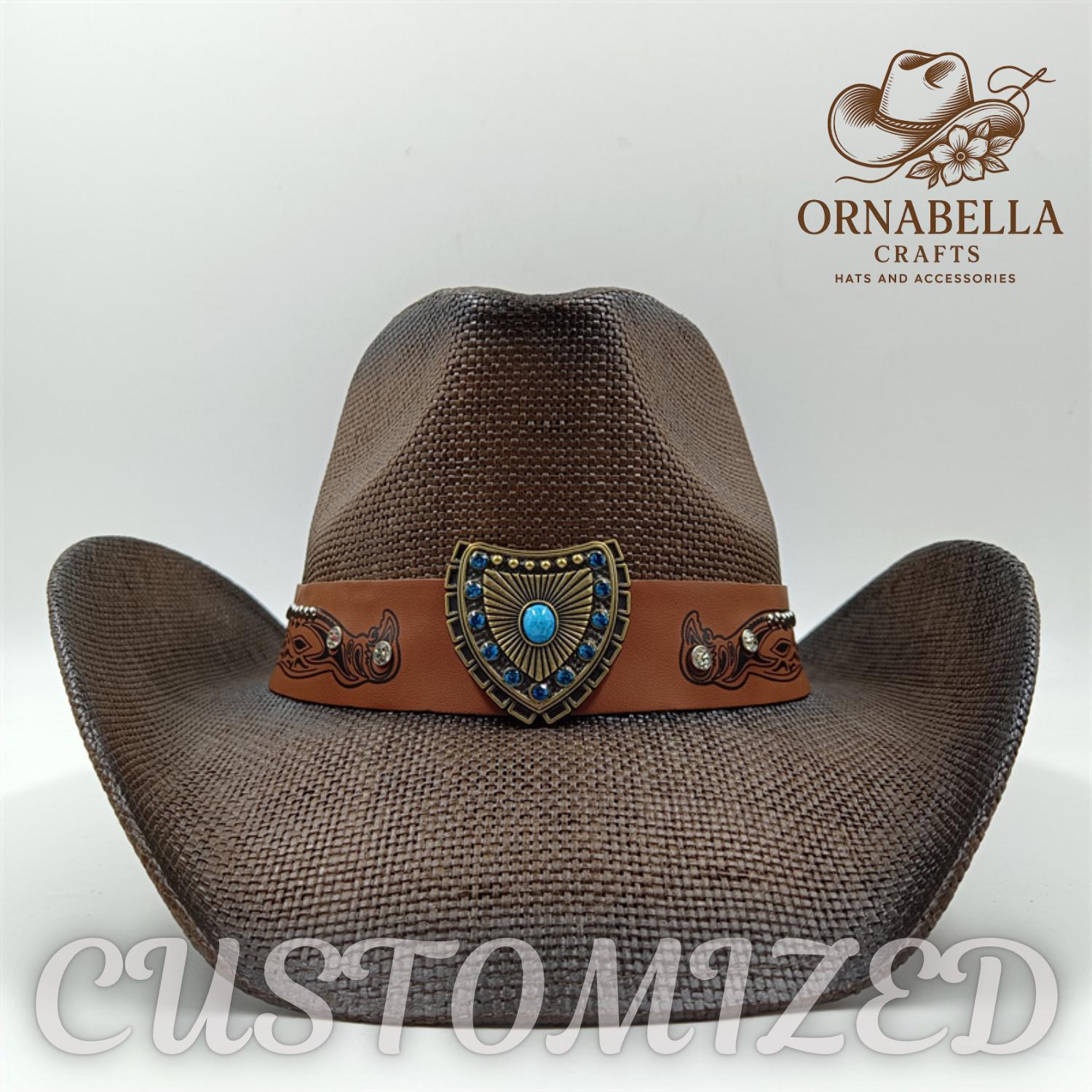 Brown & Ivory Beige Cow Print Brown Band Western Cowboy Hat NWT 7 1/4 57 JUSTIN 20X Straw Western Cowboy Hat by Milano Hat  main image 4