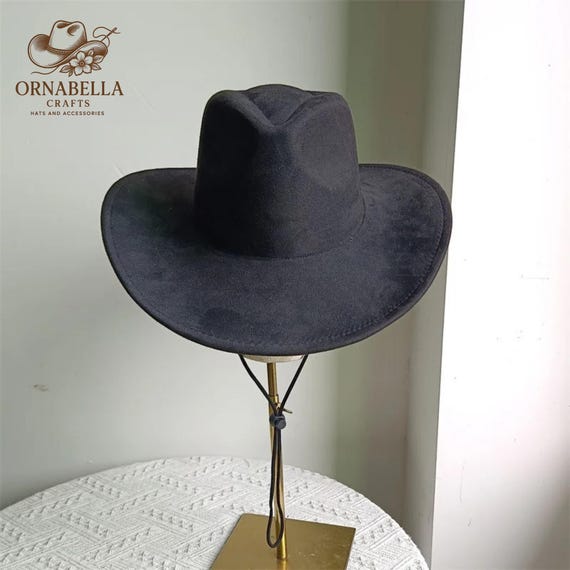 Black Cowboy Hat - Western Style With Gemstone Leather-look  display picture 3