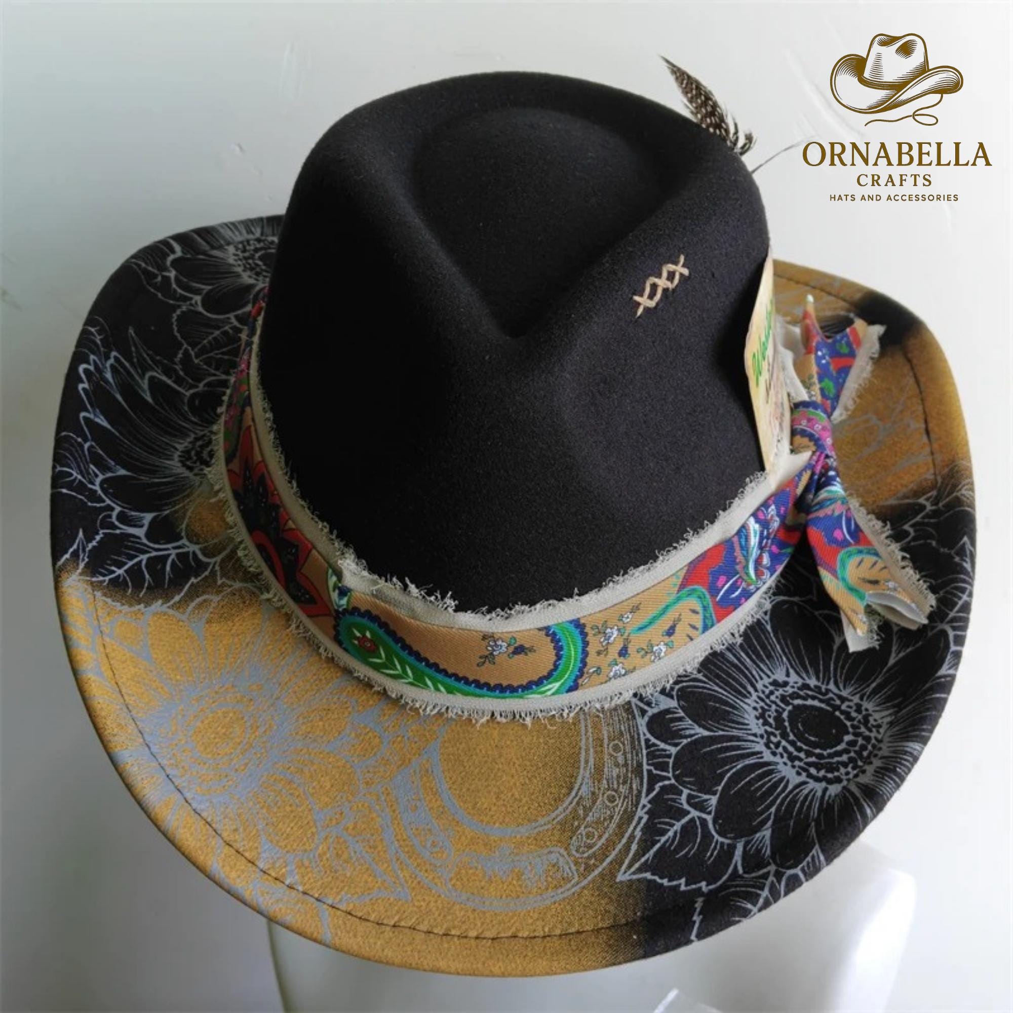 Midnight Bloom Cowboy Hat: Black Floral Embroidered, Braided  display picture 1