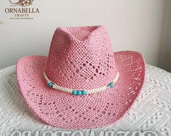 Sombrero de paja vaquero de rodeo occidental unisex para mujeres y hombres, sombrero para el sol en la playa