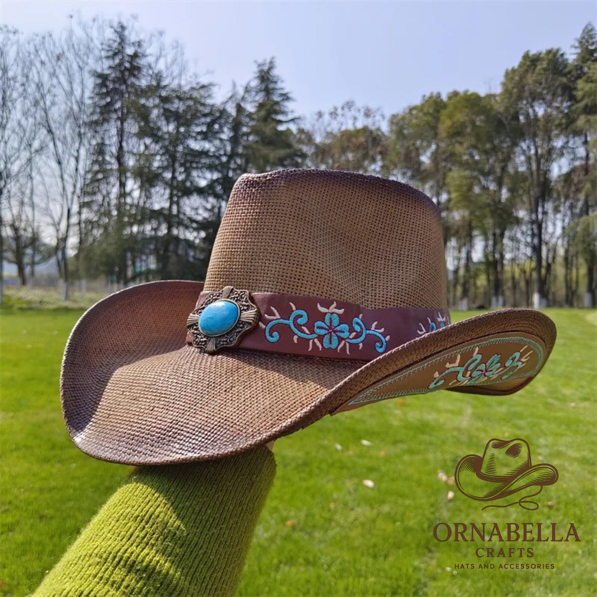 9674 Western Straw Cowboy Hats For Men And Women, Embroidered Patterns, Music Amazon.com: Straw Cowboy Hat Western Cowgirl Hat with Four  main image 2