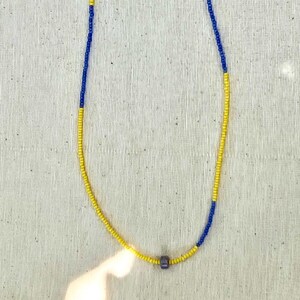 Yellow and purple beaded necklace