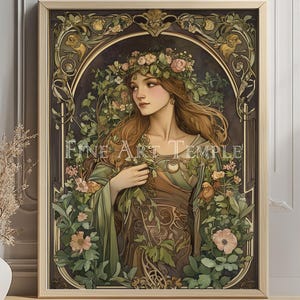 Gaia Goddess, Blooming Arch - paper fine art print, Norse mythology digital watercolor painting, Mother Nature, feminine divine printable