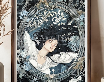 De geest van de spiegel — kunstprint, printbare digitale aquarelillustratie