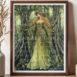 Gaia, Divine Woodland Queen — fine art print, nature goddess artwork