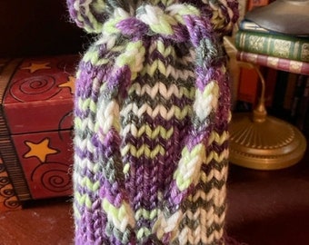 Knitted Tarot Card Bag in Green and Purple