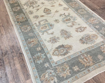 Hand Knotted Rug, Handmade Wool Area Rug, Neutral Beige Gray Rug, Traditional Floral Carpet, Living Room Bedroom Rug, Artisan Handmade Rug