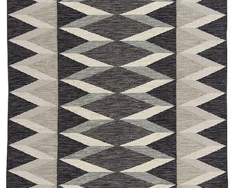Modern Geometric Area Rug, Handwoven Flatweave Rug, Black Gray Ivory Diamond Pattern Carpet, Minimalist Living Room Rug, Contemporary Decor
