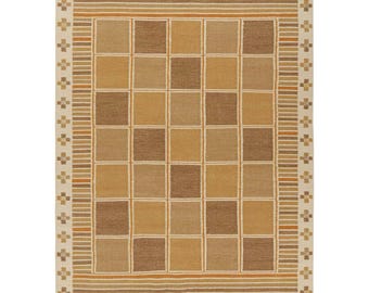 Handwoven Geometric Rug, Neutral Beige Brown Rug, Modern Farmhouse Carpet, Checkered Pattern Rug, Living Room Bedroom Decor, Flatweave Rug