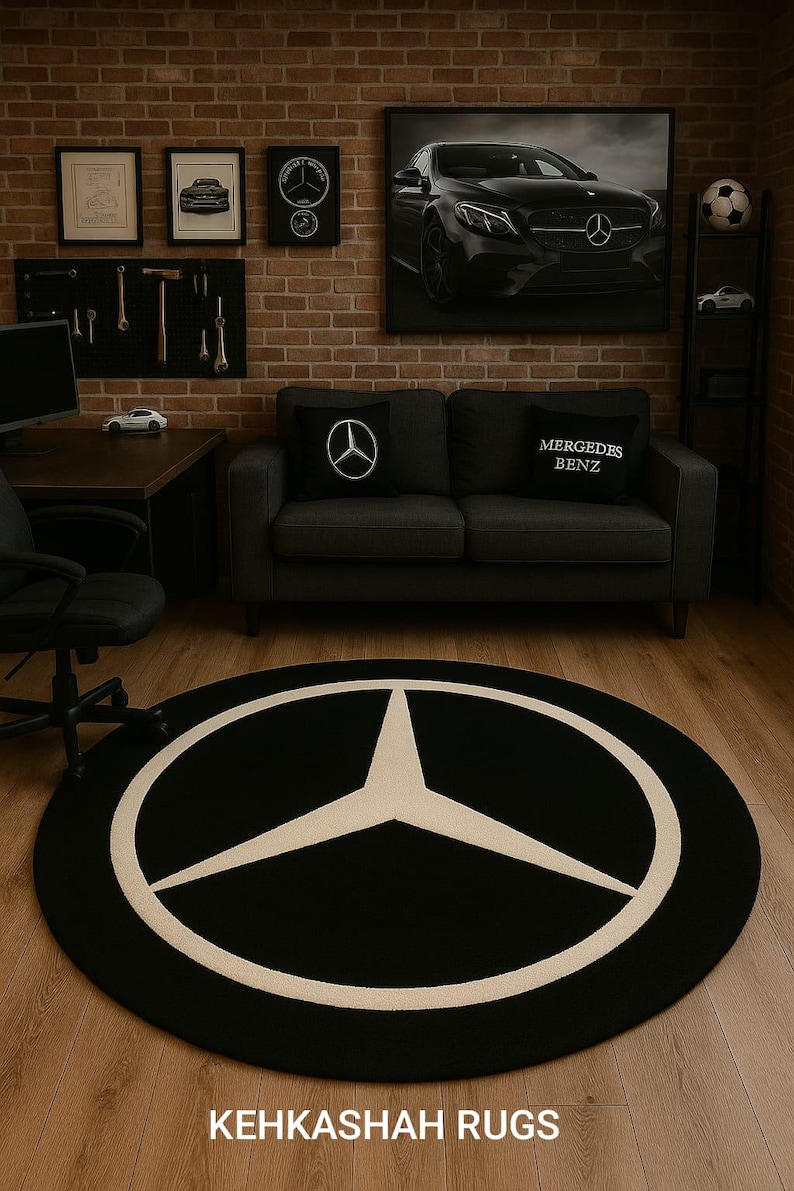 Mercedes Inspired Rug: Modern Black & White Car Logo Carpet - Etsy