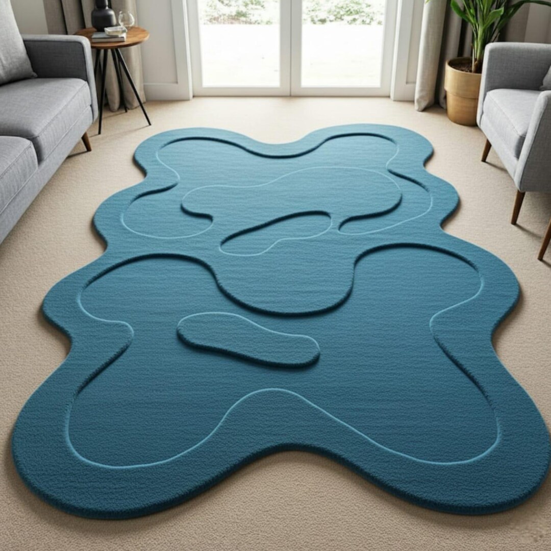 Composite Shape Rug Modern 3D Wavy Sculpted Rug – Abstract Organic Shape Floor Carpet ...