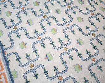 Ivory Blue Geometric Hand Knotted Rug, Modern Area Rug, Wool Carpet, Contemporary Living Room Rug, Artisan Handmade Rug, Custom Size Rug
