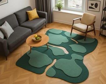 Hand Tufted Green Wool Area Rug: Hand-Tufted Modular Organic Design