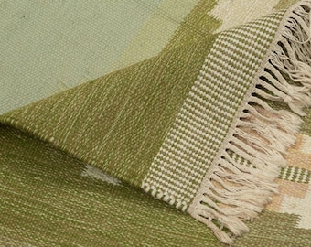 Olive Green Kilim Rug, Handmade Flatweave Area Rug, Geometric Wool Kilim, Scandinavian Rug, Boho Living Room Rug, Neutral Tribal Carpet