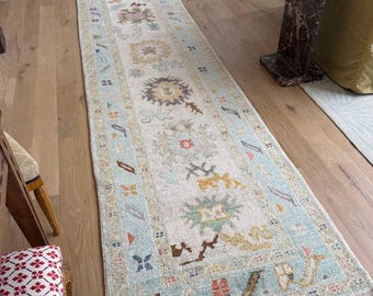 Handmade Neutral Runner Rug, Soft Tone Rug, Hallway Runner, Oushak Carpet, Long Kitchen Runner, Farmhouse Entryway Rug, Boho Decor