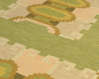 Handwoven Geometric Wool Rug, Green Area Rug, Scandinavian Rug, Nordic Design Carpet, Minimalist Living Room Rug, Artisan Floor Decor