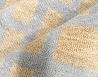 Modern Geometric Hand Knotted Rug, Beige Blue Area Rug, Contemporary Wool Carpet, Neutral  Rug, Minimalist Living Room Rug