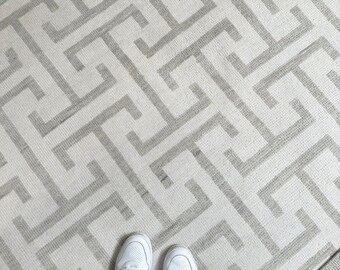 Neutral Geometric Hand Knotted Rug, Modern Beige Wool Area Rug, Minimalist Ivory Carpet, Contemporary Living Room Rug, Custom Size Rug