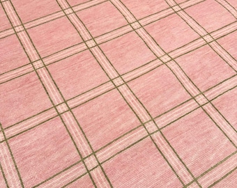 Blush Pink Checkered Hand Knotted Rug, Modern Plaid Wool Area Rug, Soft Minimalist Carpet, Contemporary Handmade Rug for Living Room Bedroom