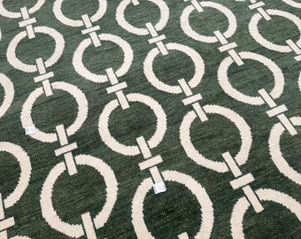 Modern Green Hand Knotted Rug, Geometric Chain Pattern Wool Area Rug, Contemporary Handmade Carpet, Living Room Rug, Custom Size Rug