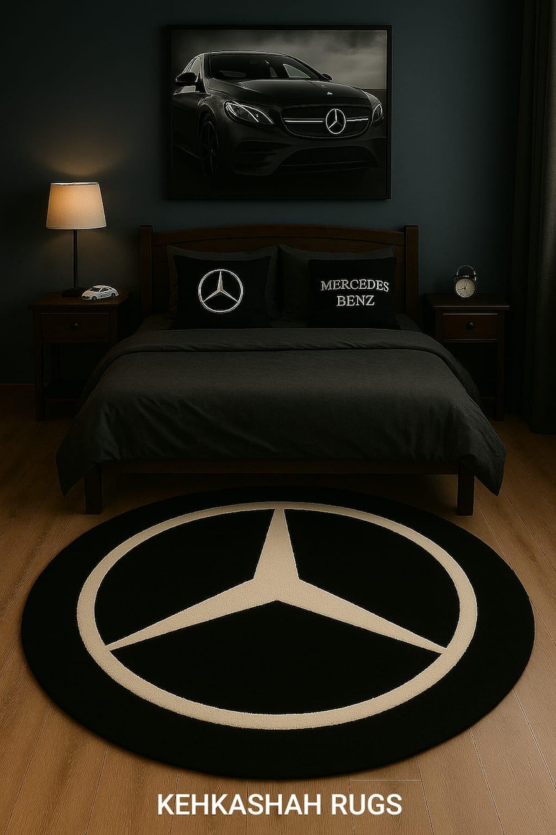 Mercedes Inspired Rug: Modern Black & White Car Logo Carpet - Etsy