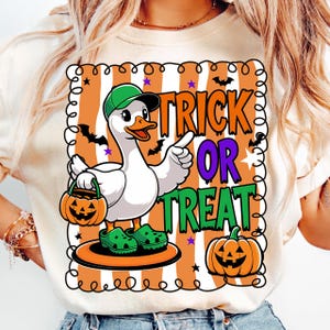 Halloween Goose Trick or Treat PNG, Halloween Silly Goose Clipart, Boy Halloween Goose PNG, Kids Halloween, Halloween Boy Shirt png, Pumpkin