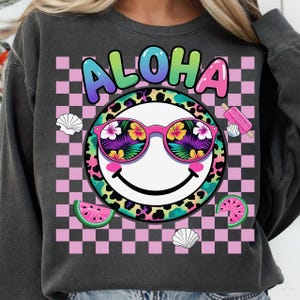Aloha Cute Face Vacation Men Women Kids Hawaiian Png, Beach Life Graphic File, Trendy Hawaii Vacation, Tropical Flowers