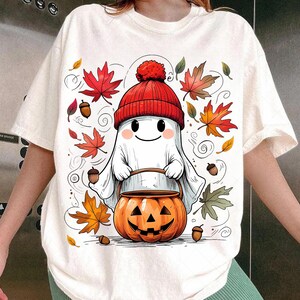Cute Ghost Fall PNG, Autumn Ghost Sublimation, Pumpkin Trick or Treat Clipart, Halloween Cozy Ghost Design, Digital Download