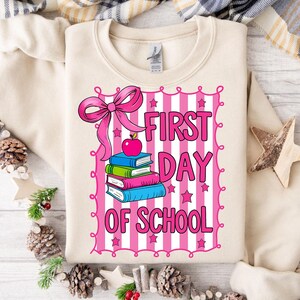Preppy Back to School PNG, Coquette Teacher First Day of School Png, Retro Pink Girly Student Shirt Design Sublimation Digital Download