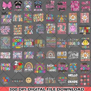 50+ file Second Grade Vibes Png Bundle, 2nd Grade png, Back to school png, Teacher png, Gift for teacher, First day of School png