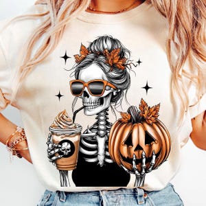 Spooky Coffee Club PNG, Skeletons Drinking Coffee, Retro Halloween Sublimation, Funny Fall Vibes, Vintage Pumpkin Design