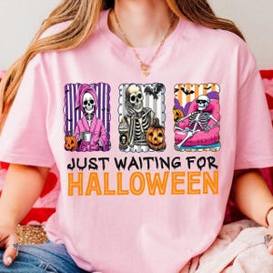 Just Waiting for Halloween Png, Summerween PNG, Skeleton Woman Summerween Png, Funny Spooky Summer Halloween PNG Design, Skeleton Summer Png
