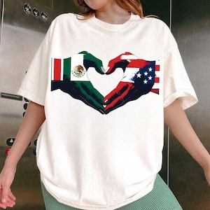 USA Mexico Heart Hands Png, Mexican American Unity Tee, Patriotic Friendship Shirt, Latino Heritage Pride Gift, Cultural Love Apparel Png