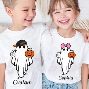 Personalized Halloween Kids Name Png, Halloween Ghost Pumpkin Png, Ballcap, Coquette Bow, Halloween Boy/ Girl, Hand Drawn, Spooky Season Png