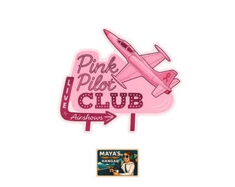 Pink Pilot Club Sticker | Holographic Die-Cut Vinyl | Girl Pilot | Pilot Gift | Waterproof Sticker | Pink Airshow Jet | Breast Cancer Ribbon