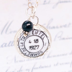 Antique Paris Postmarks Images Porcelain & Sterling Charm Necklace Paris Sommet De Lar Tour 4 18 1927