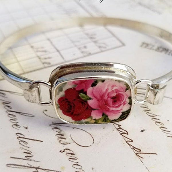 Brazalete de plata esterlina de joyería de China rota de rosas rojas y rosadas