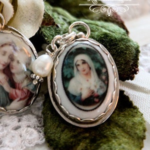 French Virgin Mary Porcelain Sterling Necklace Freshwater Pearl Catholic Religious Necklace