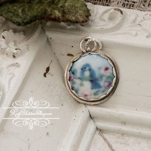 Bluebird Porcelain Sterling Edged Charm or Pendant