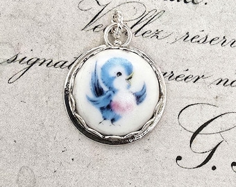 Halskette mit Blaumeisenmotiv, Anhänger aus Sterlingsilber und Porzellan, Blaumeisen-Geschenk