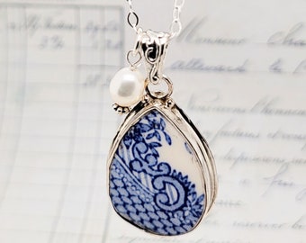 Blue and White Transferware Teardrop #1 Broken China Jewelry